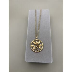 Vintage Whispering Leaves Necklace 1" Pendant on 18" Gold Tone Chain [B2.3]